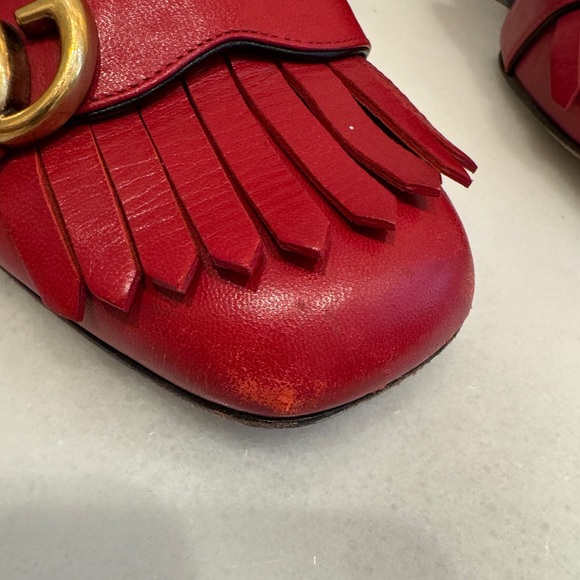 Gucci Marmot Mid-Heel Fringe Loafers in Red - Picture 6 of 14
